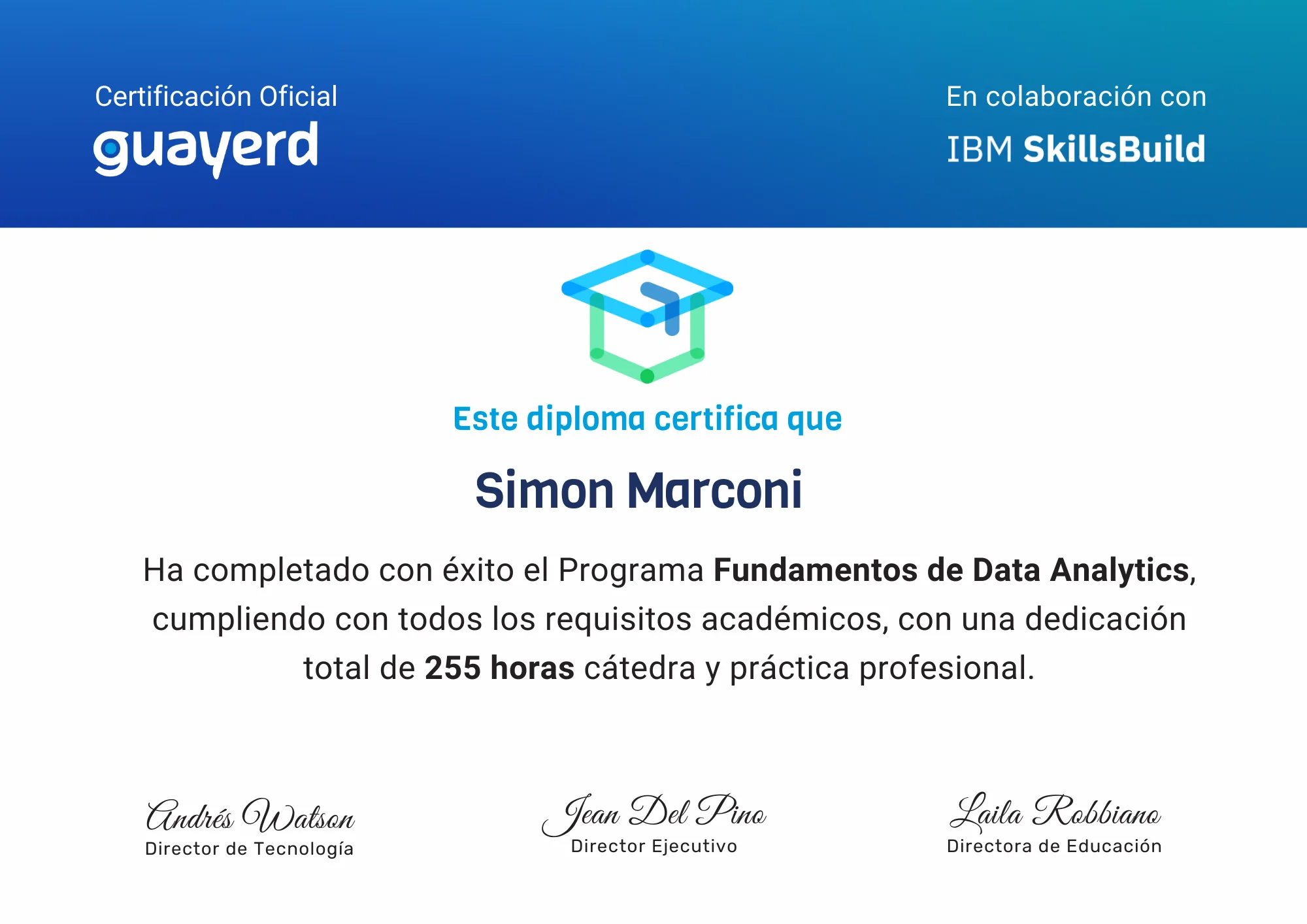 Certificado de Fundamentos de Data Analytics, Guayerd en colaboración con IBM SkillsBuild